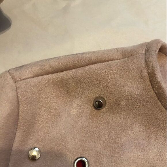 Zara Pastel Pink Faux Suede Studded Jacket Size S Collarless - Picture 14 of 14